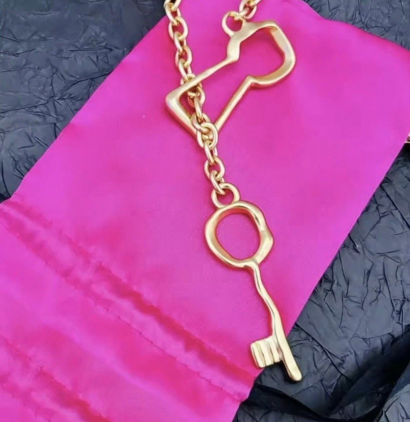 Surrealist Matte Gold Key Pendant Necklace Women’s Chunky Art Jewelry