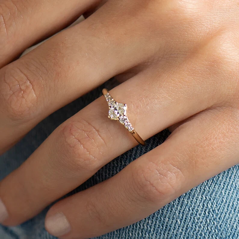 Tiny Wedding Band Ring 1.21 Ct Oval Cut Simulated Diamond 14K Yellow Gold Plated