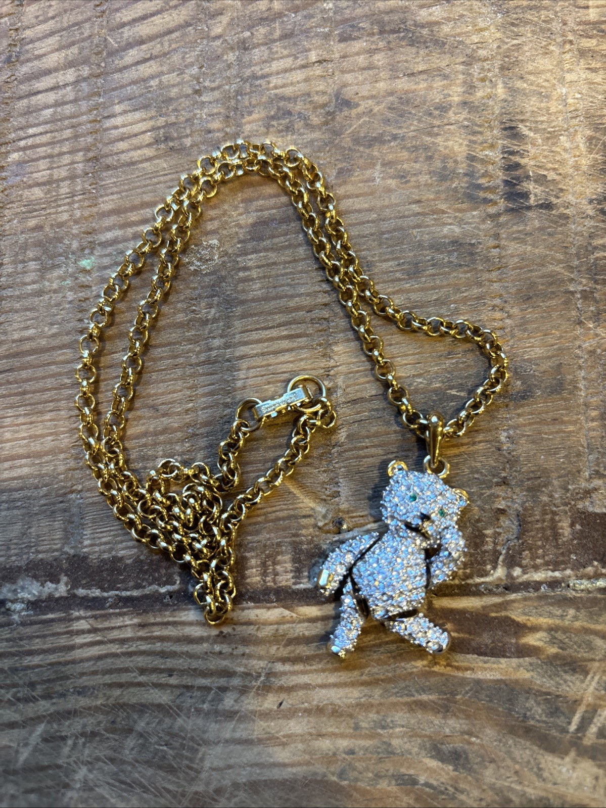 Swarovski Swan Signed Crystal Teddy Bear Moveable Articulated Arms Legs Necklace