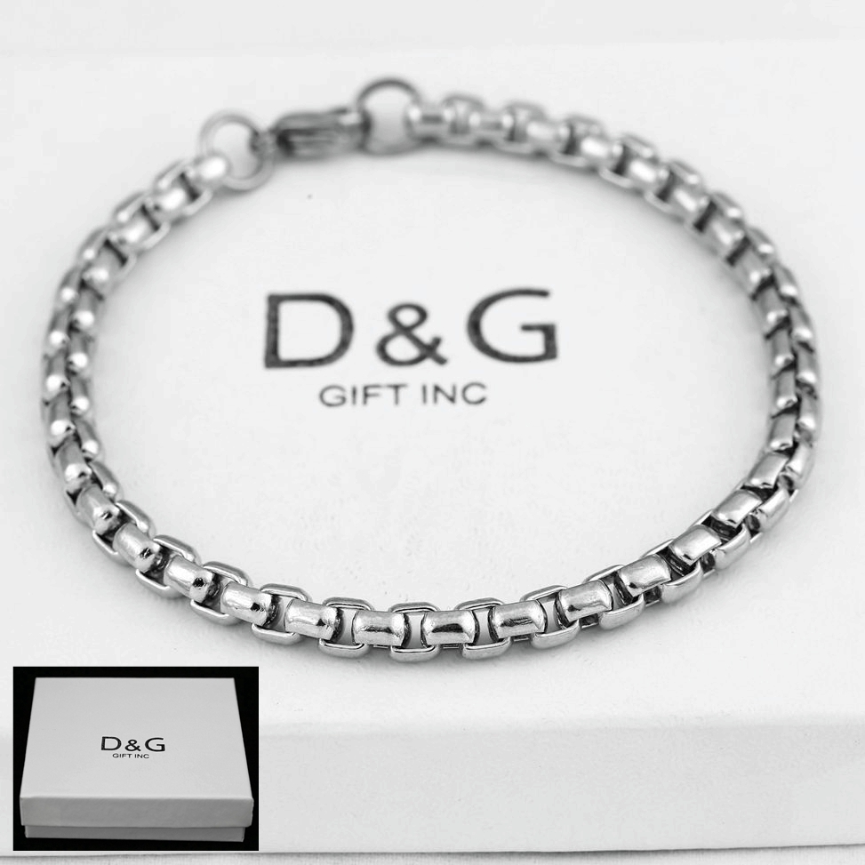 DG Men’s 8.5″ Stainless Steel 5.5mm Round Box Chain Bracelet High Polish~Box