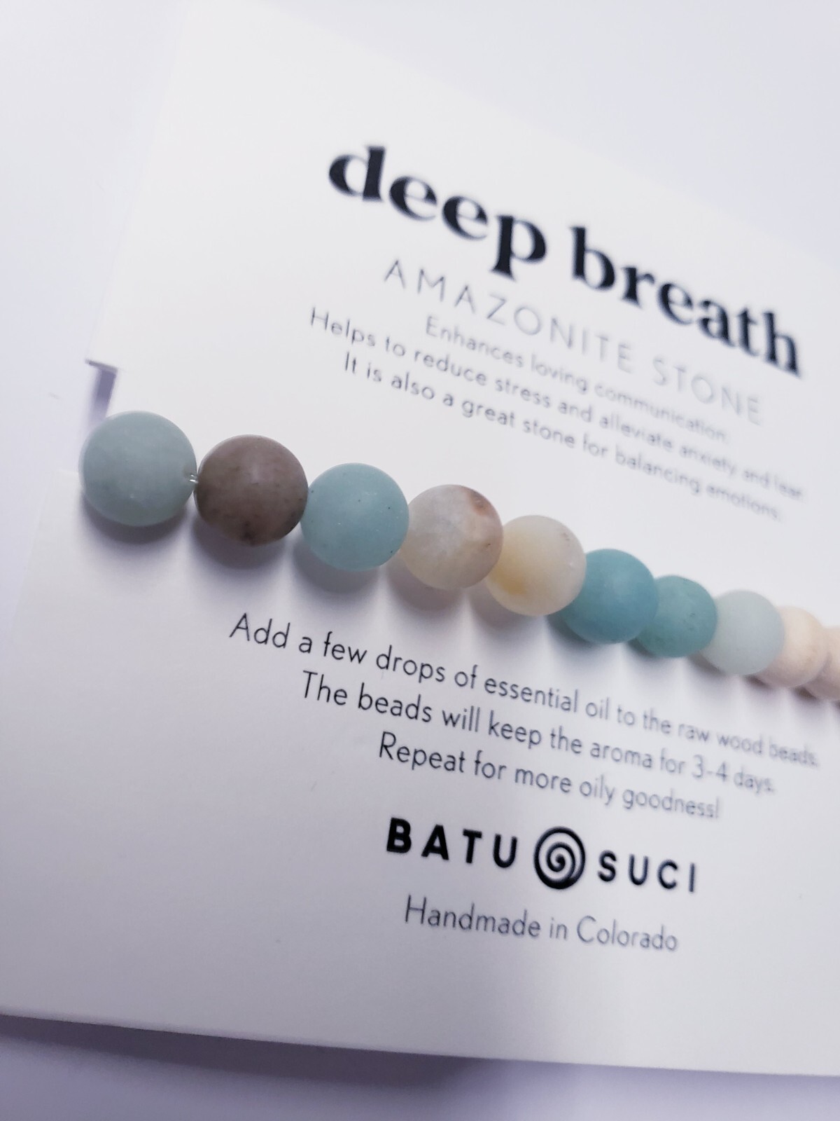 BATU SUCI Deep Breath Diffuser Bracelet AMAZONITE STONE 6.0 inches – 7.0 inch