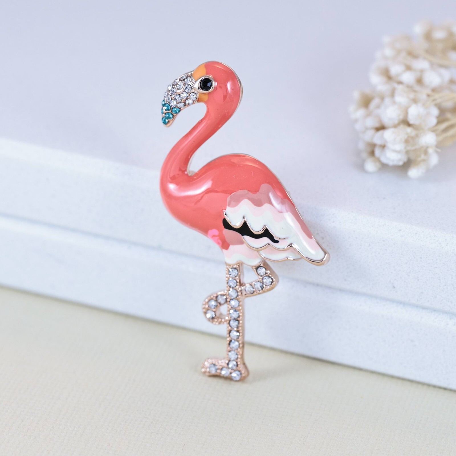 Flamingo Bird Anima Pink Enamel Austrian Rhinestone Crystal Brooch Pin B2256