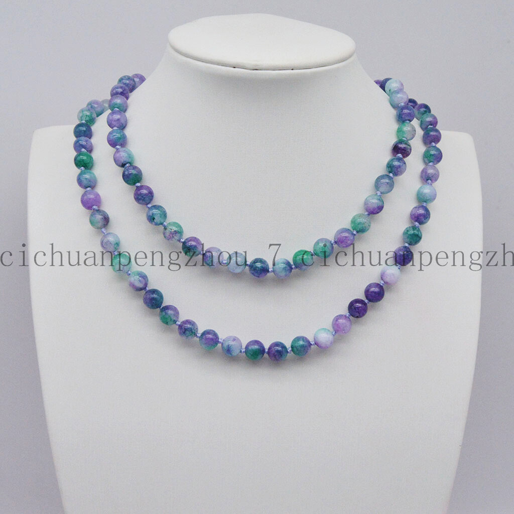 Natural 8mm Purple Green Multicolor Jade Round Gems Beads Necklace 16-36”