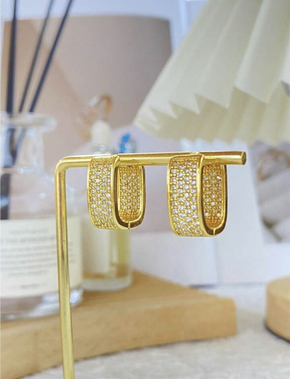 18K Gold Plated Sparkling Hoop Earrings Daily Wear