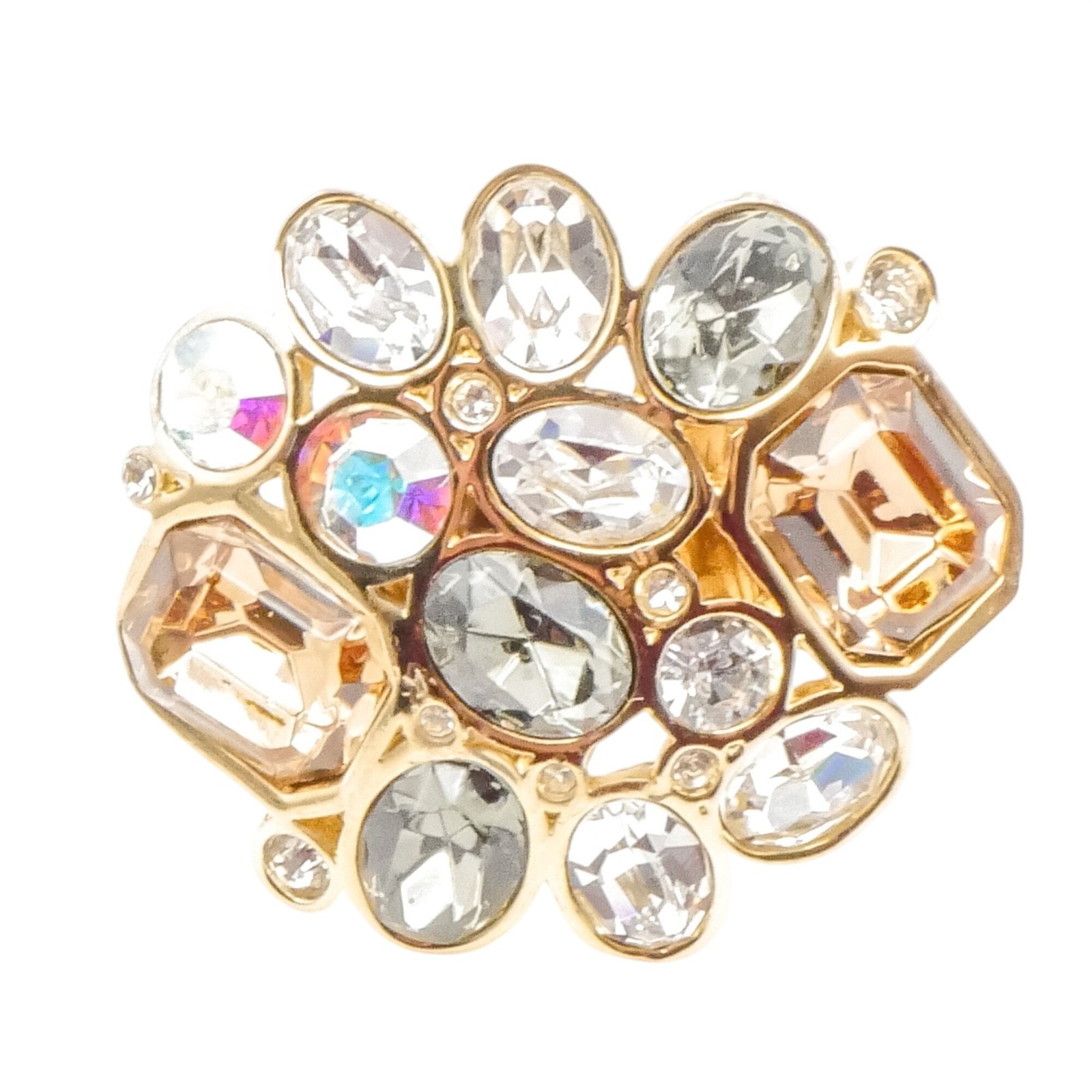 St. John AB Crystal Rhinestone 22K Gold Plated Statement Ring Size 7.5
