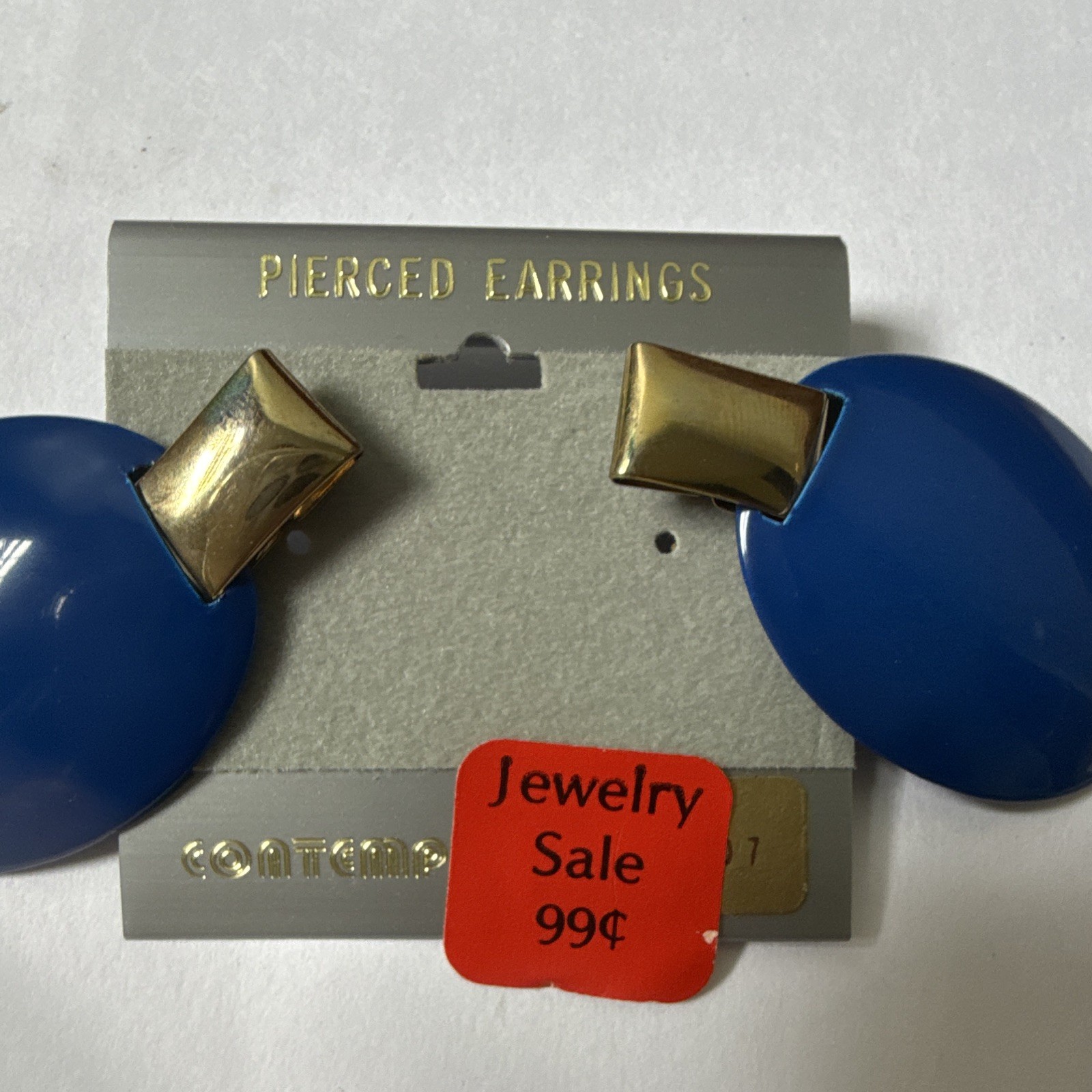 Vintage Blue Oval Dangle Drop Earrings Gold Tone Stud Tops Butterfly Closure 2in