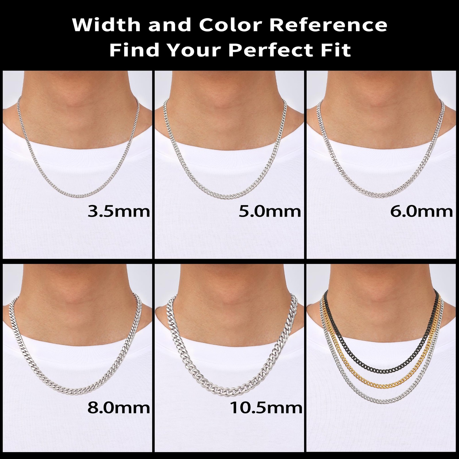 Fiusem 3.5mm Silver Colored Chains for Men, Plated 20 inches,