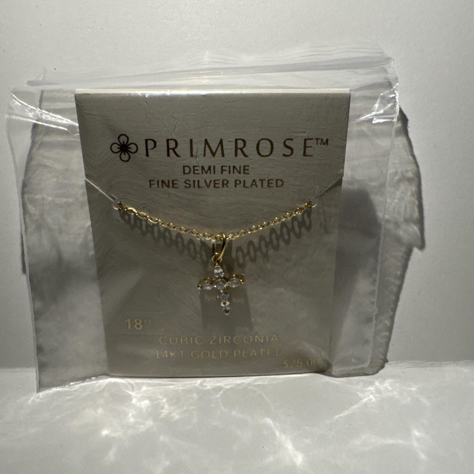 PRIMROSE 14k Gold Flash Plated Cubic Zirconia Cross Cable Chain Pendant Necklace