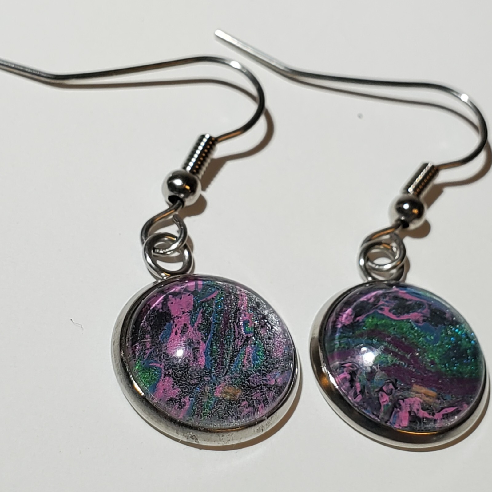 Necklace and Earrings Set, Acrylic Paint Pour Painting Jewelry, A10