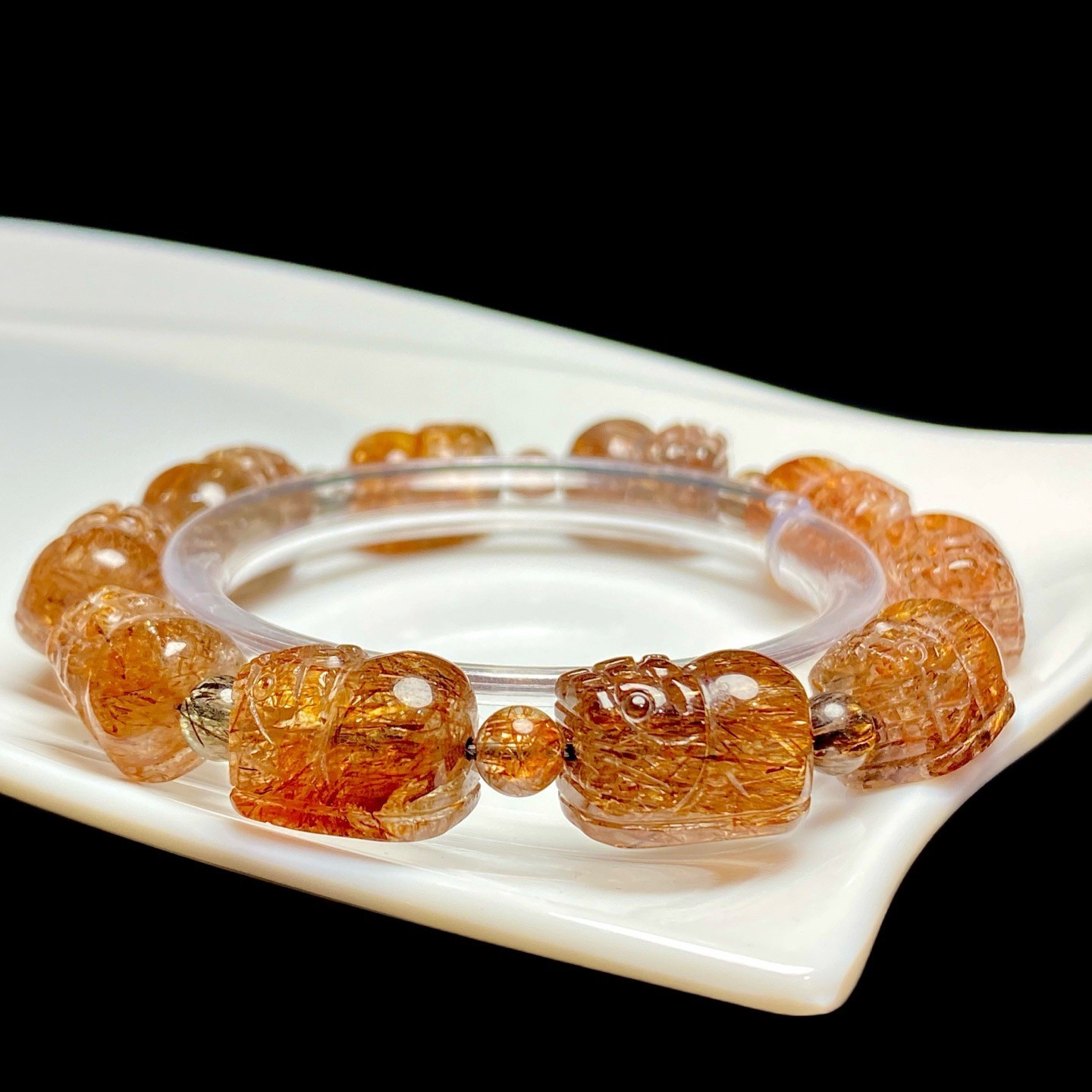 17.5*13.5*6mm Natural Black Gold Rutilated Super 7 Quartz Crystal Bracelet