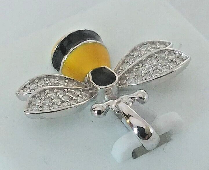 925 STERILNG SILVER YELLOW & BLACK CZ BUMBLEBEE Pendant 21x20mm
