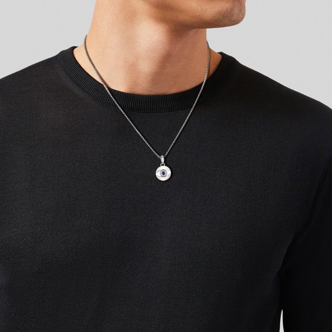 Men’s Stainless Steel Pendant Necklace, Protection Necklace Evil Eye Necklace…