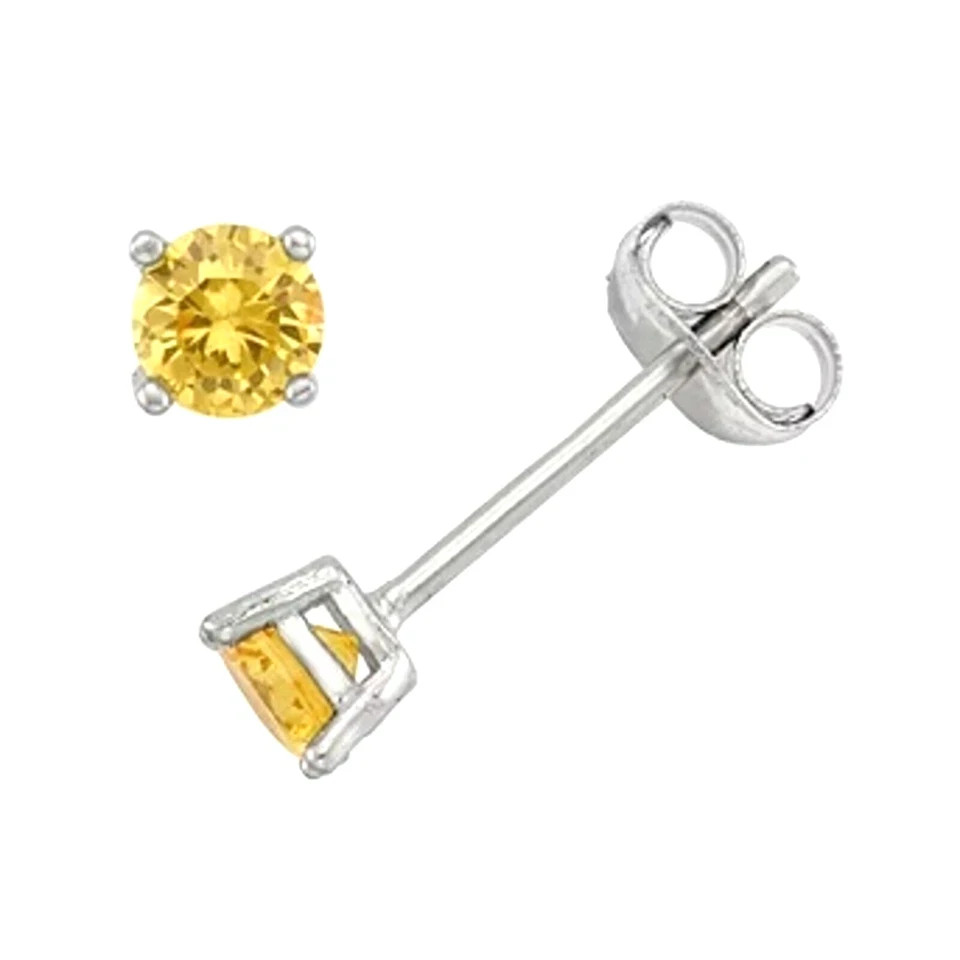 Stunning 5mm Round Yellow Citrine Stud Wedding Earrings – Solid Sterling Silver