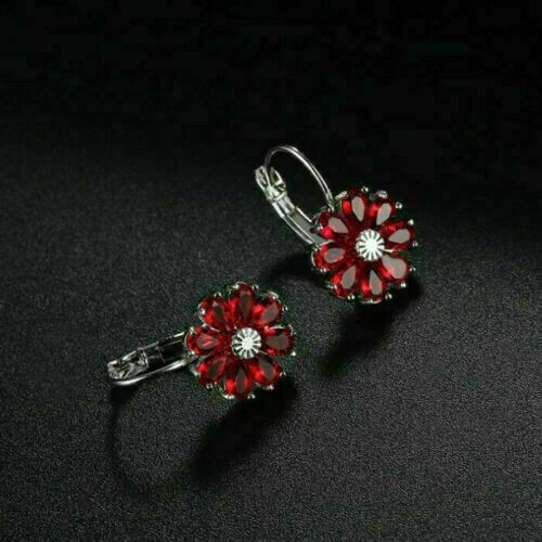 2 Ct Pear Cut Lab Created Red Ruby Drop & Dangle Earrings 14K White Gold Finish