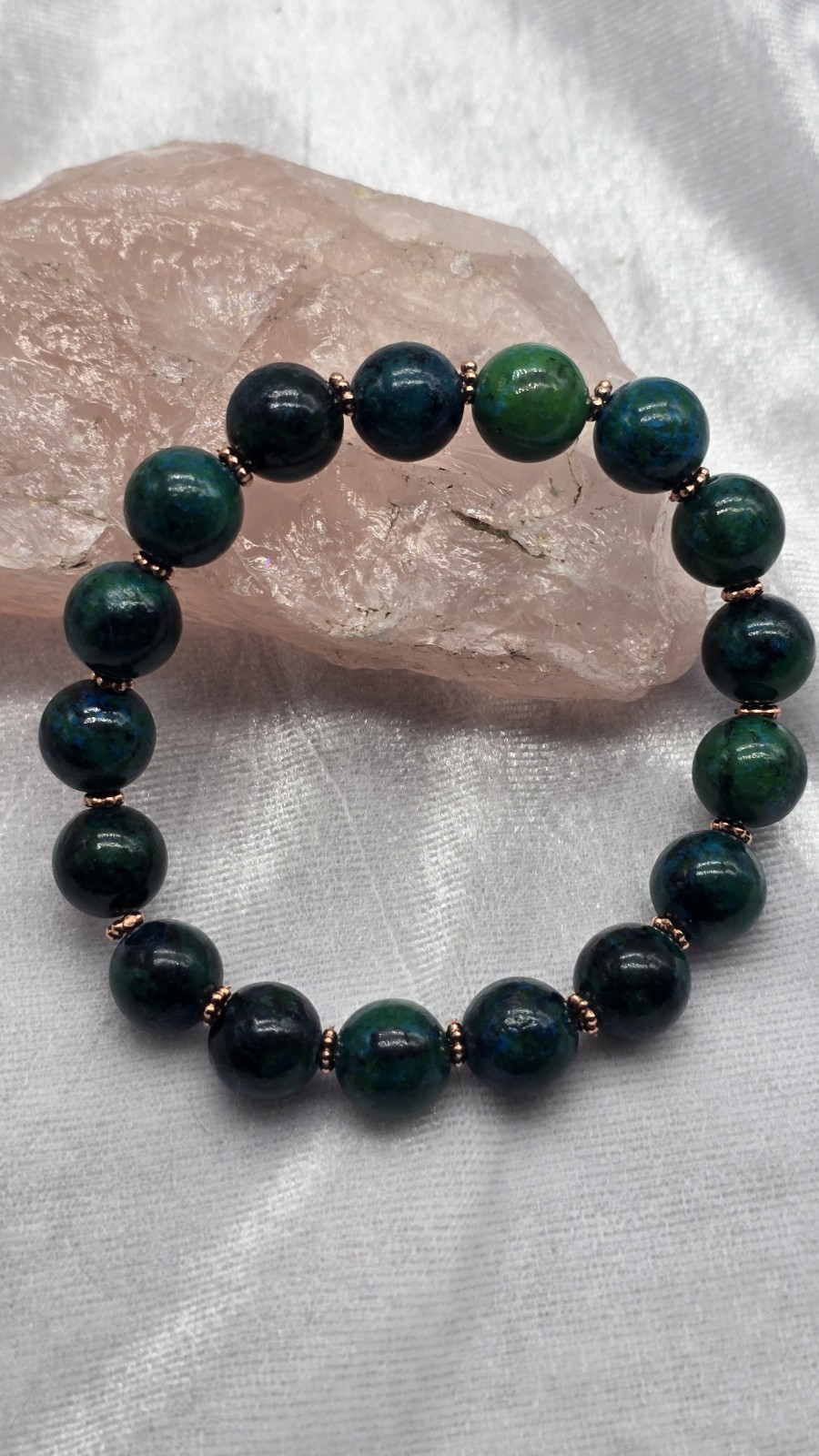 Chrysocola w Copper Spacer 7.0 Inch Stretch bracelet
