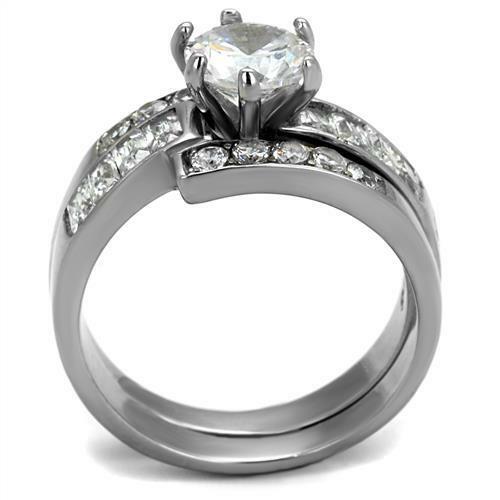 TK2616 – No Plating Stainless Steel Ring with AAA Grade CZ in Clear