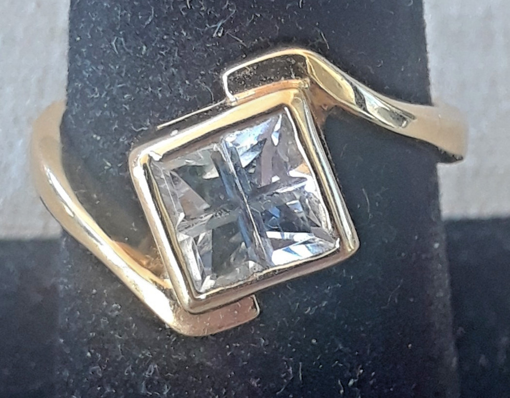 6mm Princess-Cut Square Cubic Zirconia Gold tone 925 Ring, Size 18.3mm/About 8