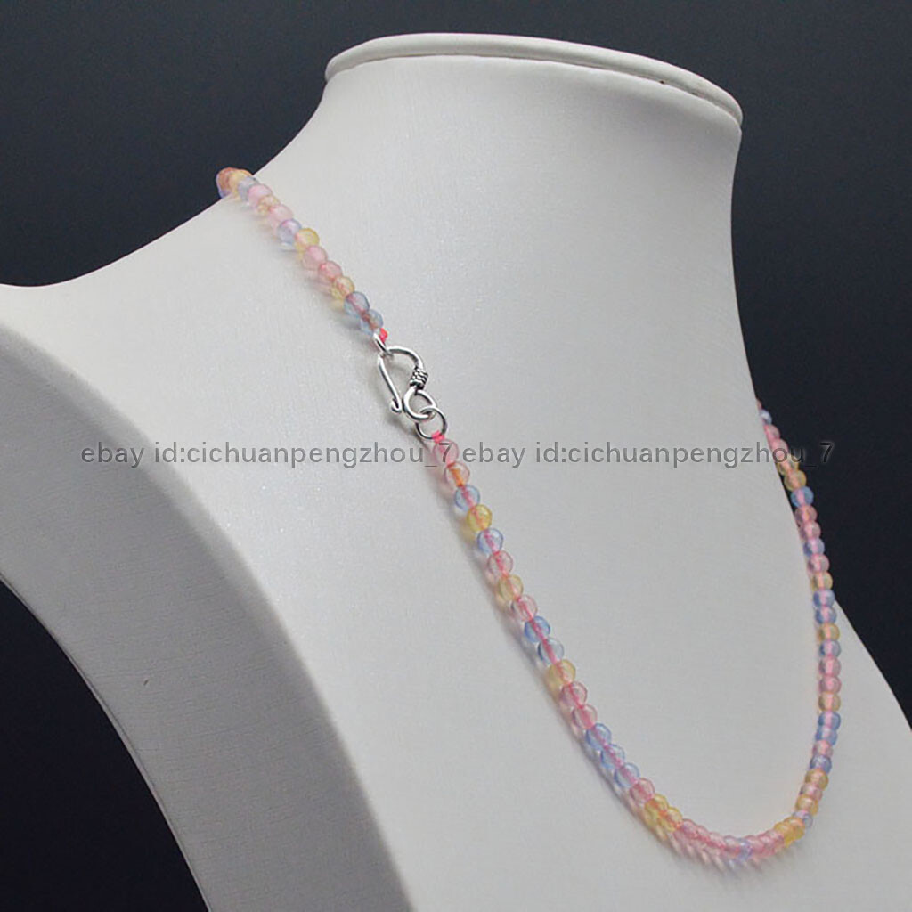 Faceted 4mm Multi-color Rainbow Morganite Round Gems Beads Necklace 16-24” AA