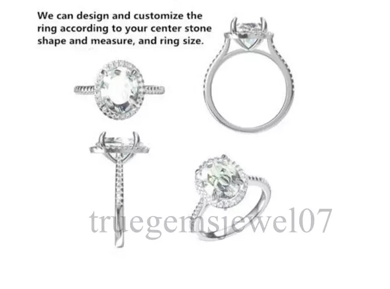 Semi Mount Engagement Ring Oval Cut 9x11mm 925 Sterling Silver Ring For Women