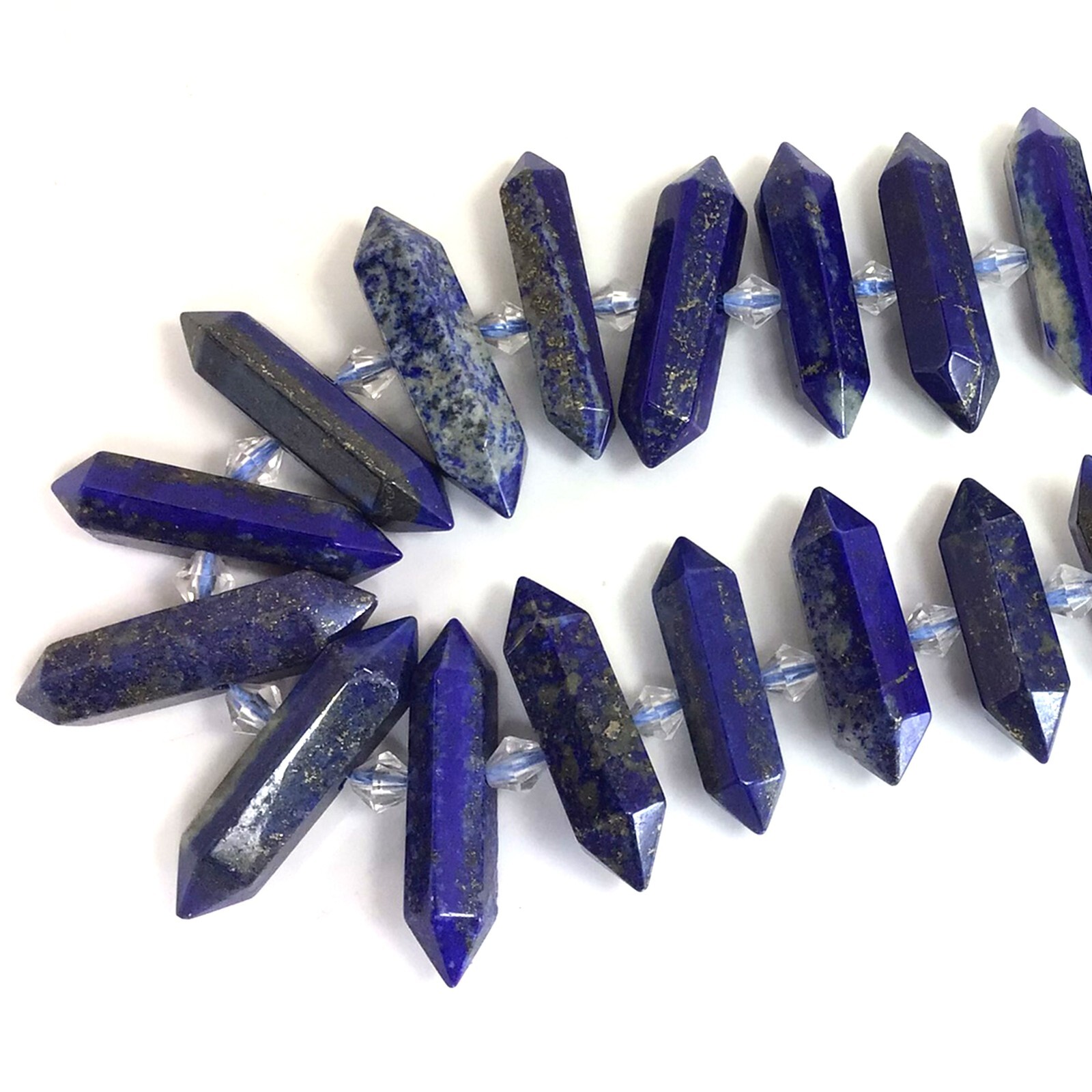Lapis Lazuli Double Terminated Center Drilled Hexagon Faceted Pendant Bead 15″