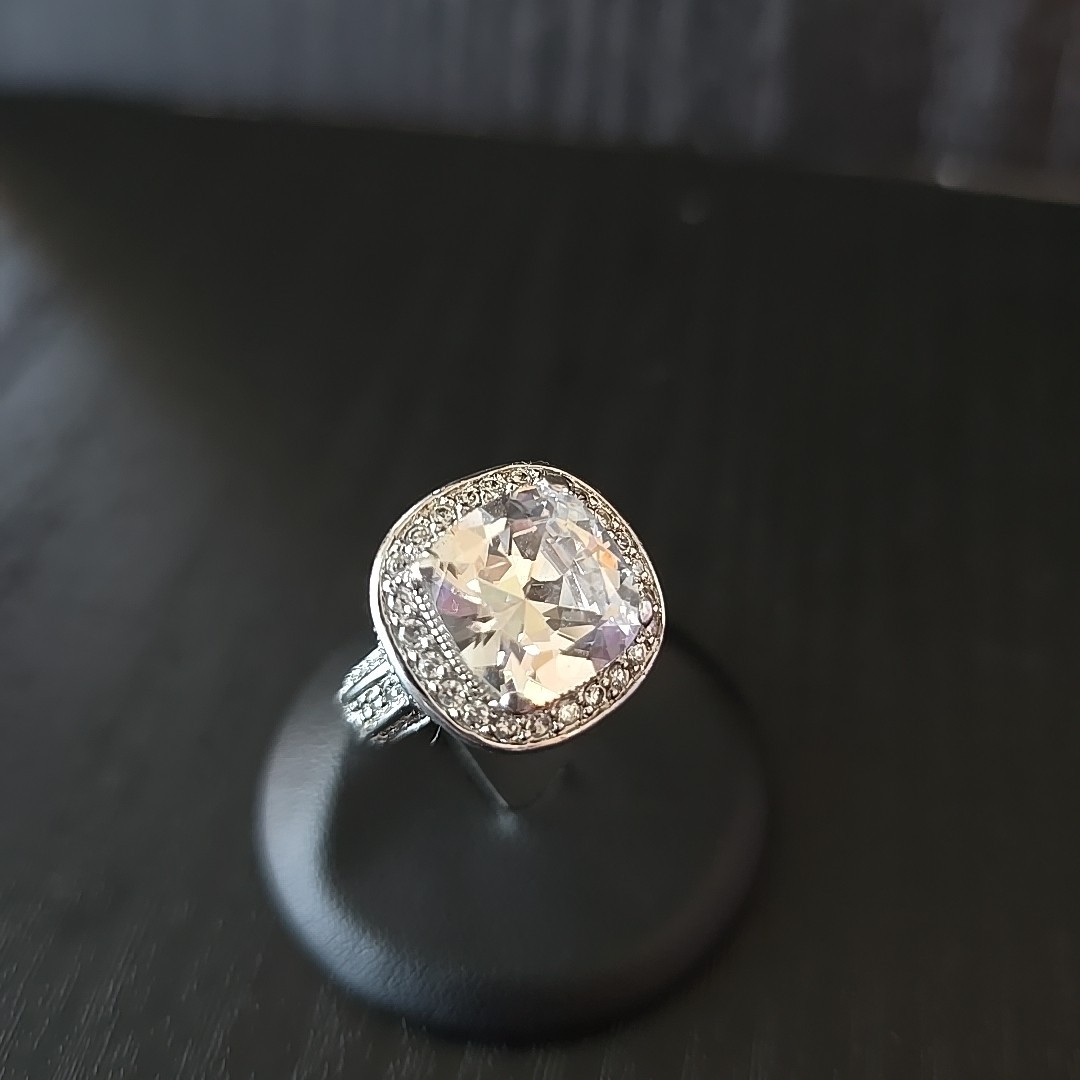 RSE Sterling Silver Cushion Cut Halo CZ Ring Size 7.5 9.8 grams
