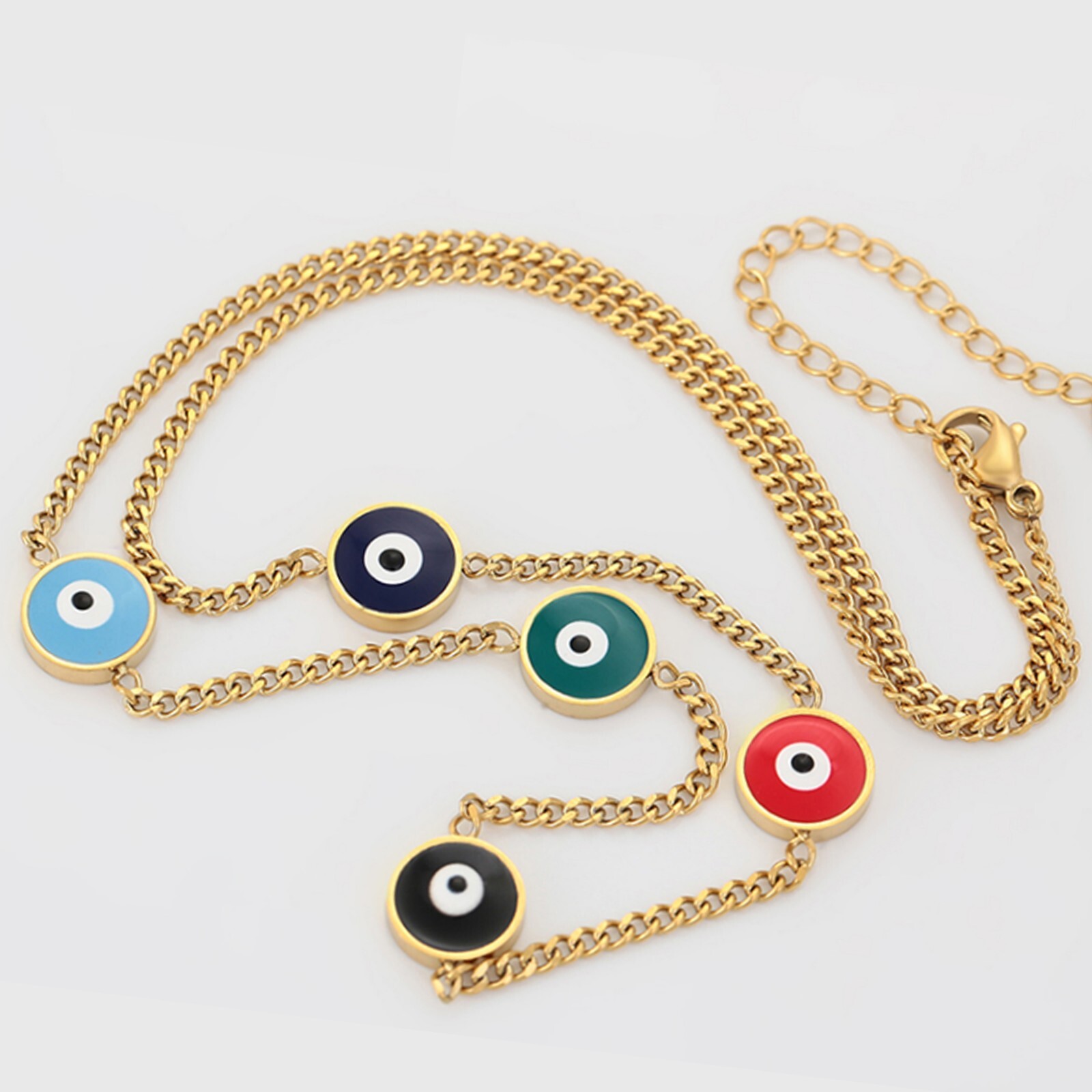 Stainless Steel Yellow Plated Blue Green Black Red Evil Eye Necklace. Amulet.