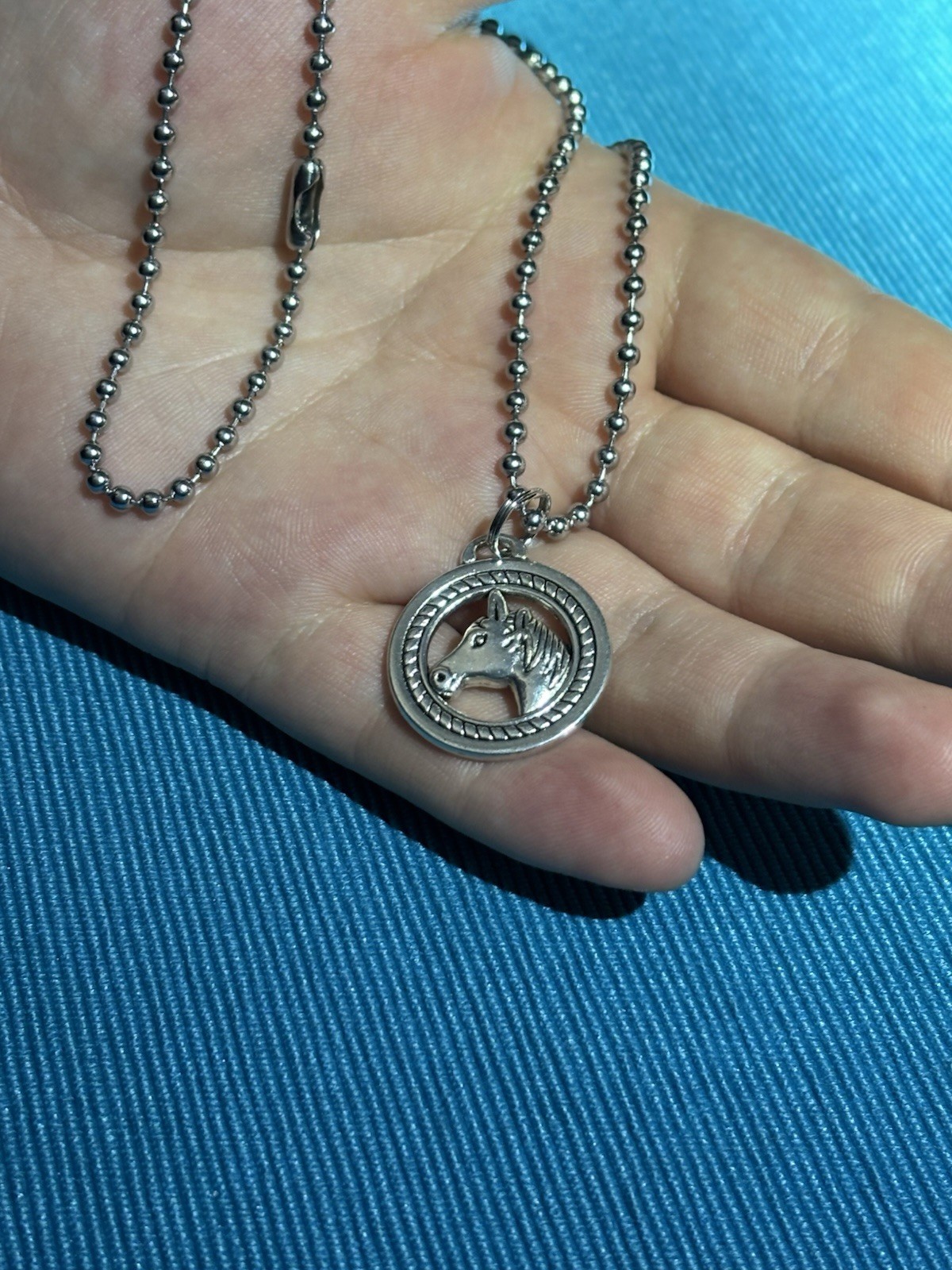 Horse pendant Silver Tone ball bead chain necklace