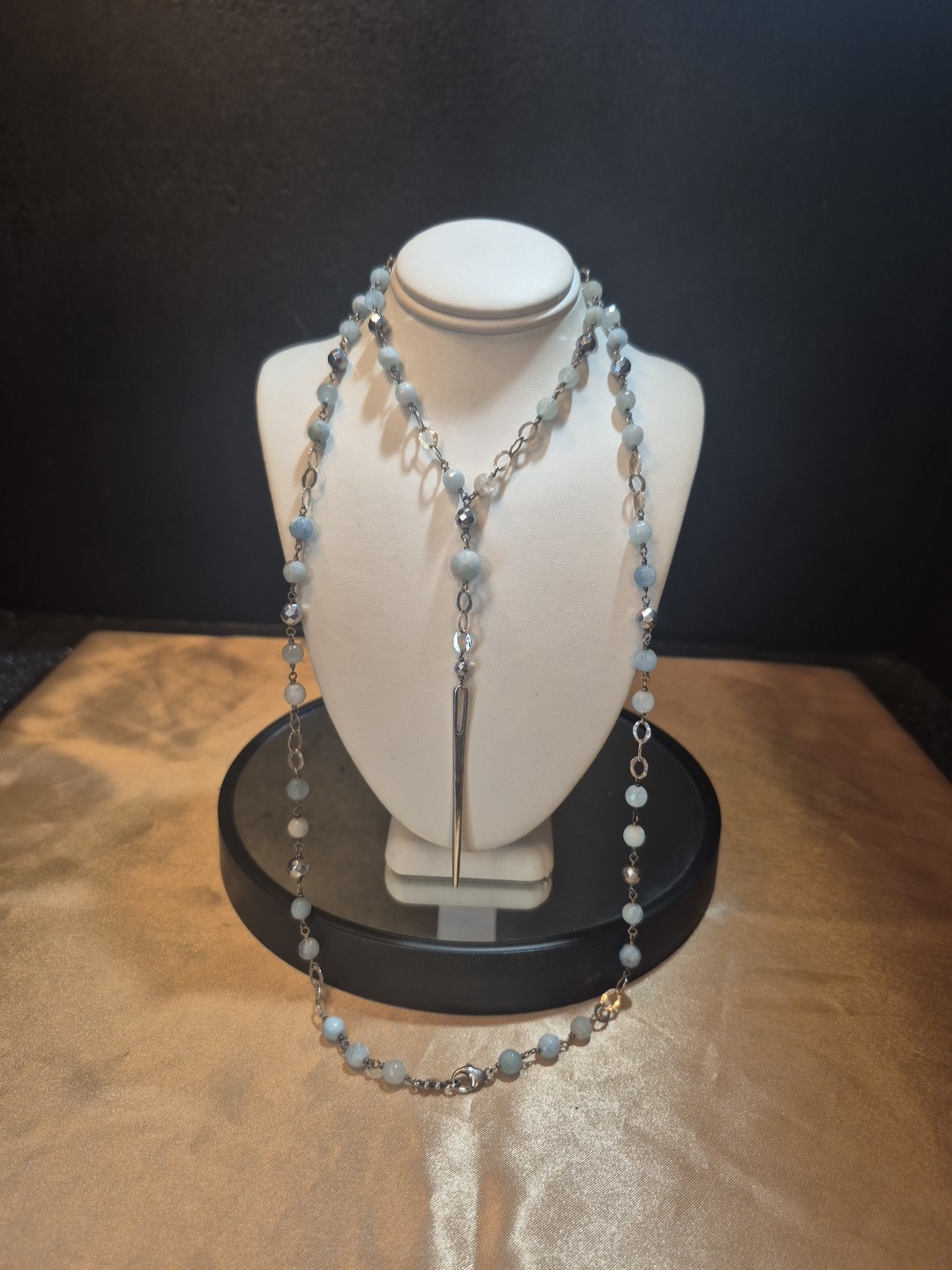 CHAN LUU Sterling, Semiprecious Stone & Crystal ROSARY Style DAGGER Necklace984