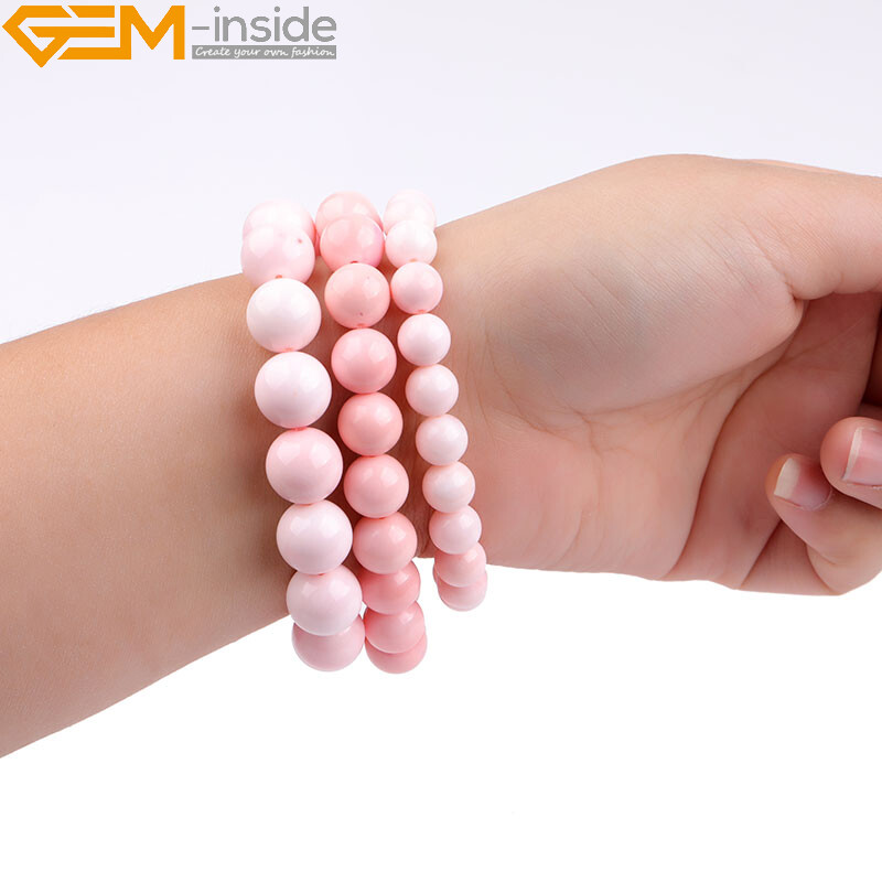 Bracelet Women Natural AAA Pink Conch Lobatus Shell Beaded Stretch Reiki Chakra
