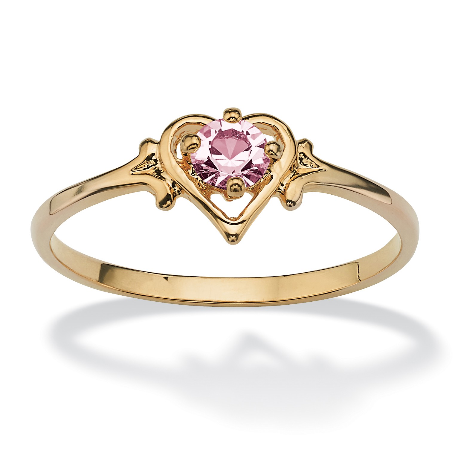 Simulated Birthstone Heart Ring in Gold-Plated