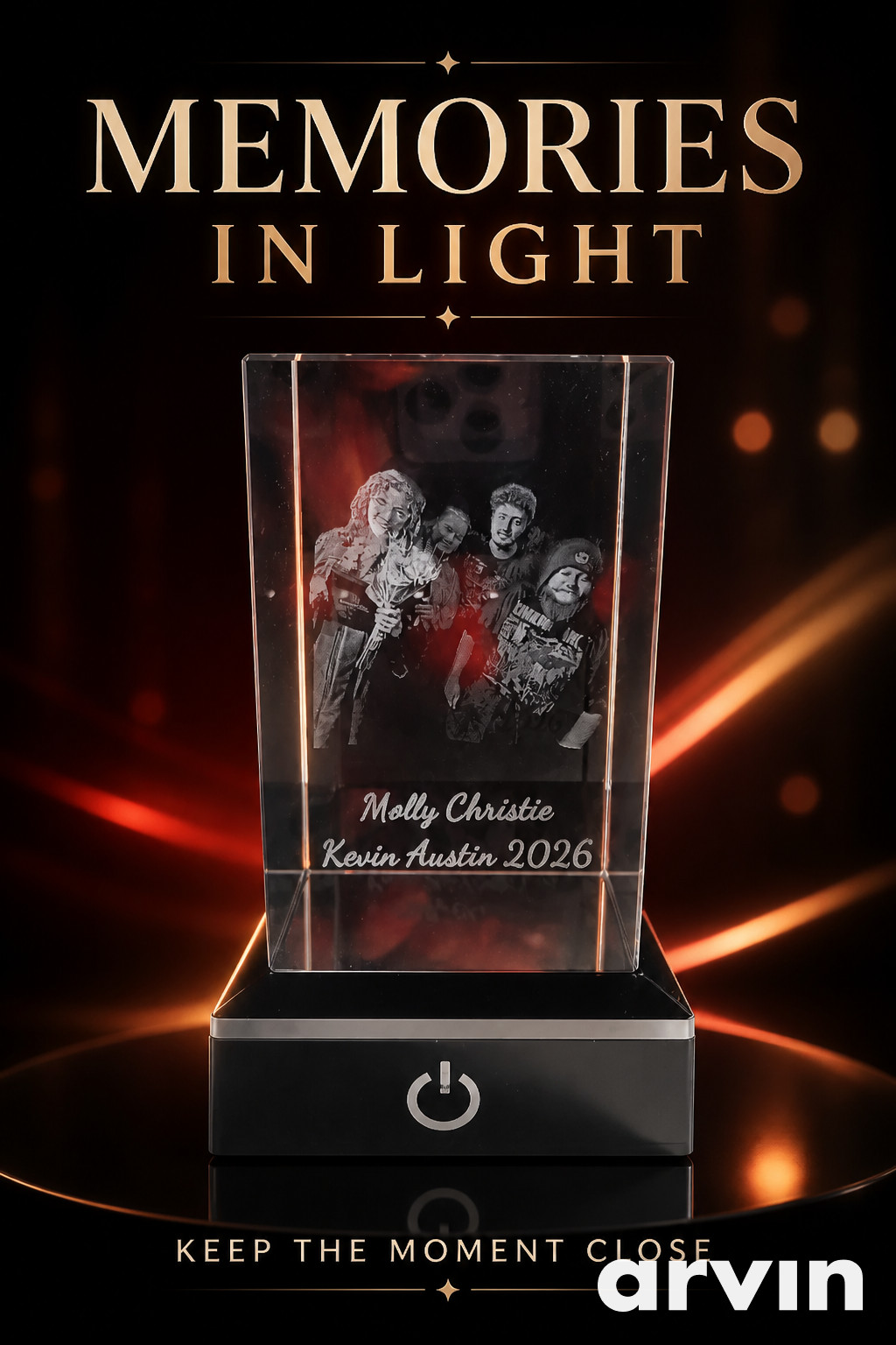 personalized 3D engraved with your photo comes with LED light base