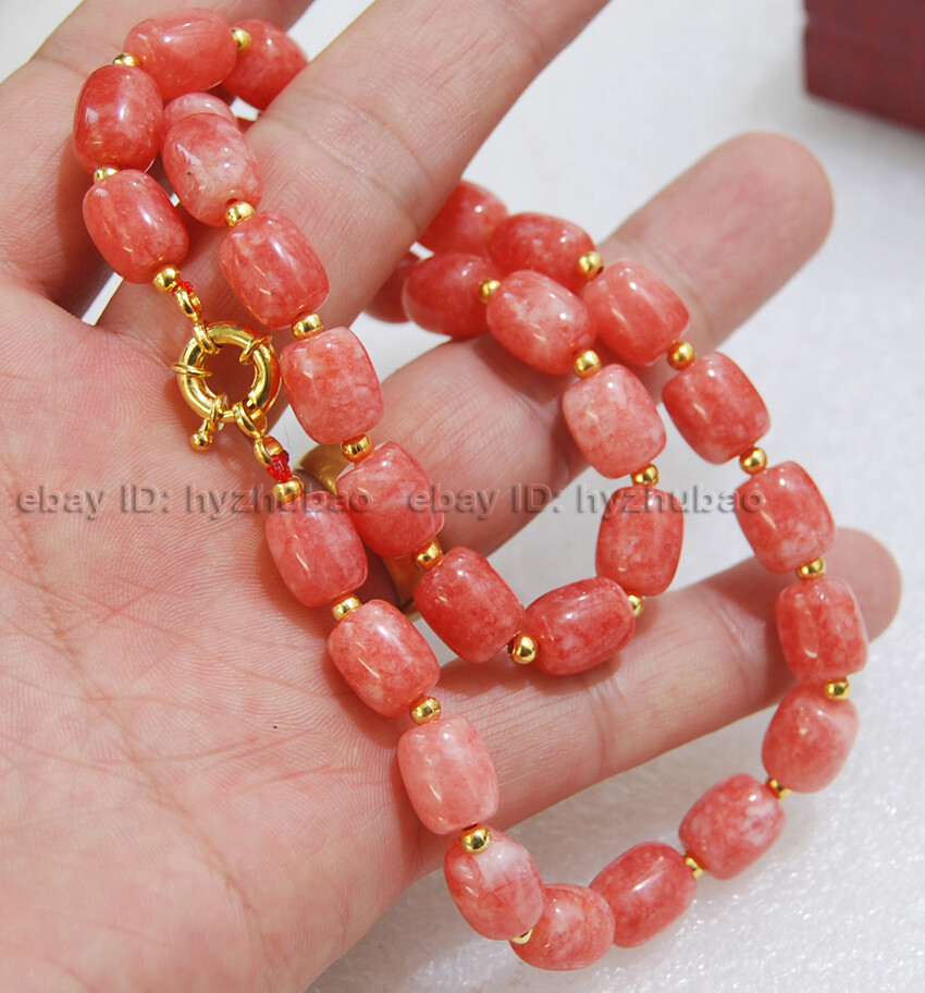 18″ 22″ 25″ 36″ 9x11mm Watermelon Tourmaline Quartz Gems Column Beads Necklace