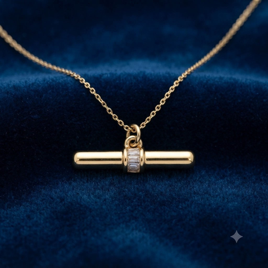 16K Gold Filled Baguette CZ T-Bar Cylinder Pendant Jewelry Supply