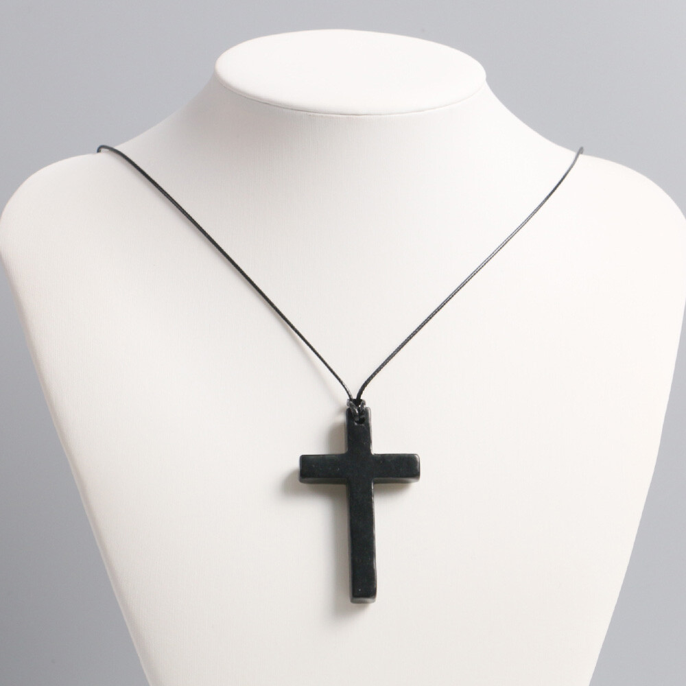 1pc Shungite Christian Cross Pendant Engraved Necklace EMF Protection & Healing