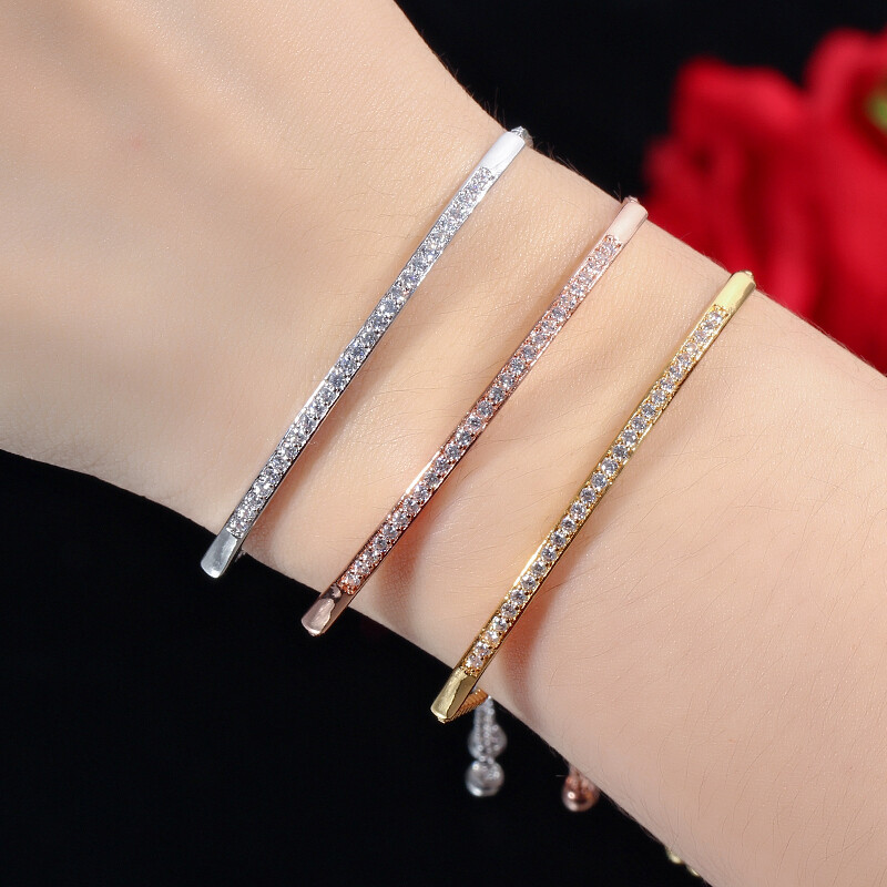 CWWZircons Adjustable CZ Rose Gold Bracelet Bangle for Women Fashion Jewelry
