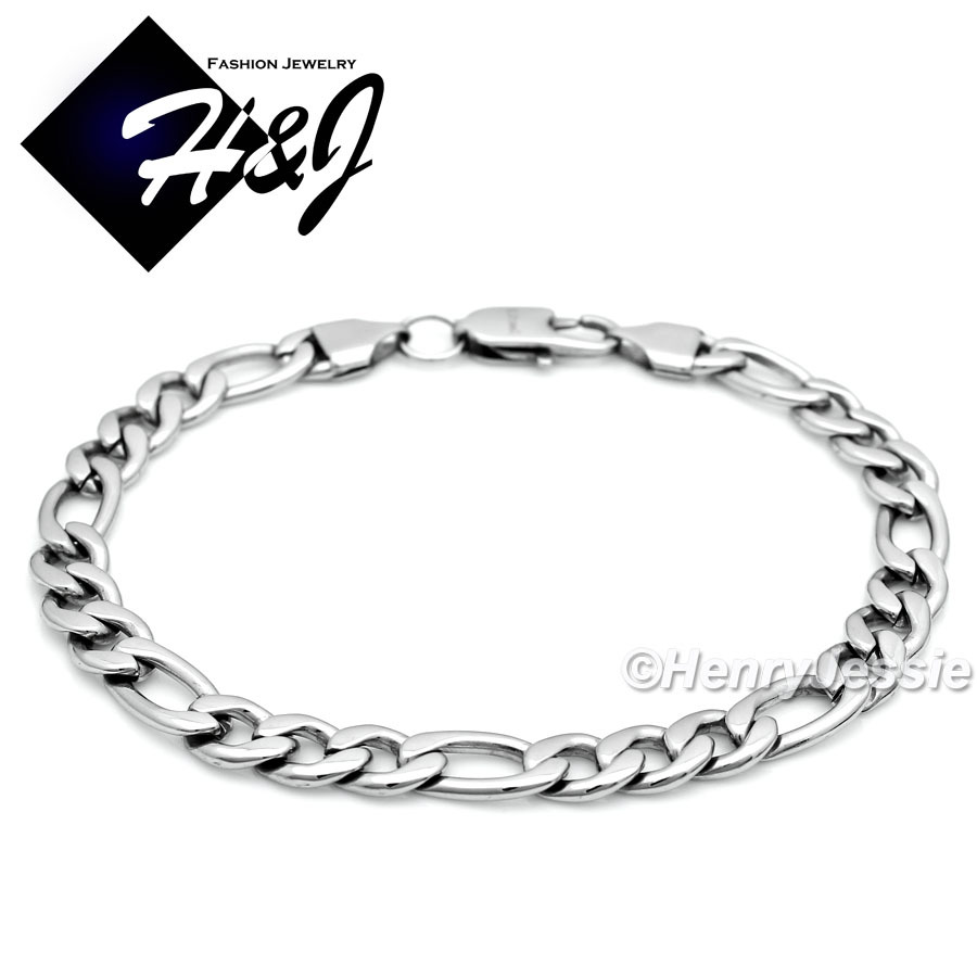 7.5″–11″MEN WOMEN Stainless Steel 8mm Silver Figaro Link Chain Bracelet