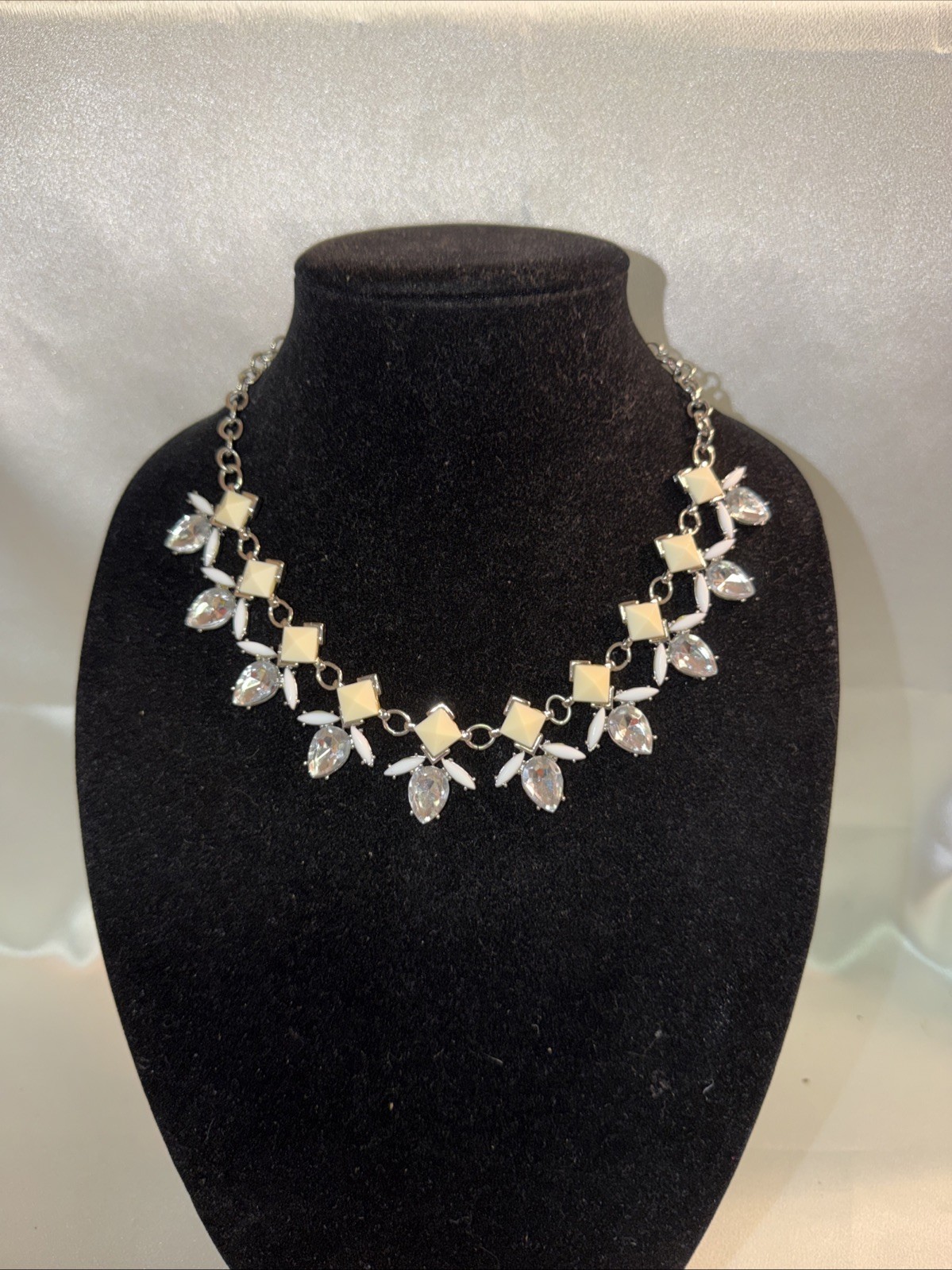 Charming Charlie Fashion Necklace, Silver Colored, And Rhinestones 16 Inch Adj.