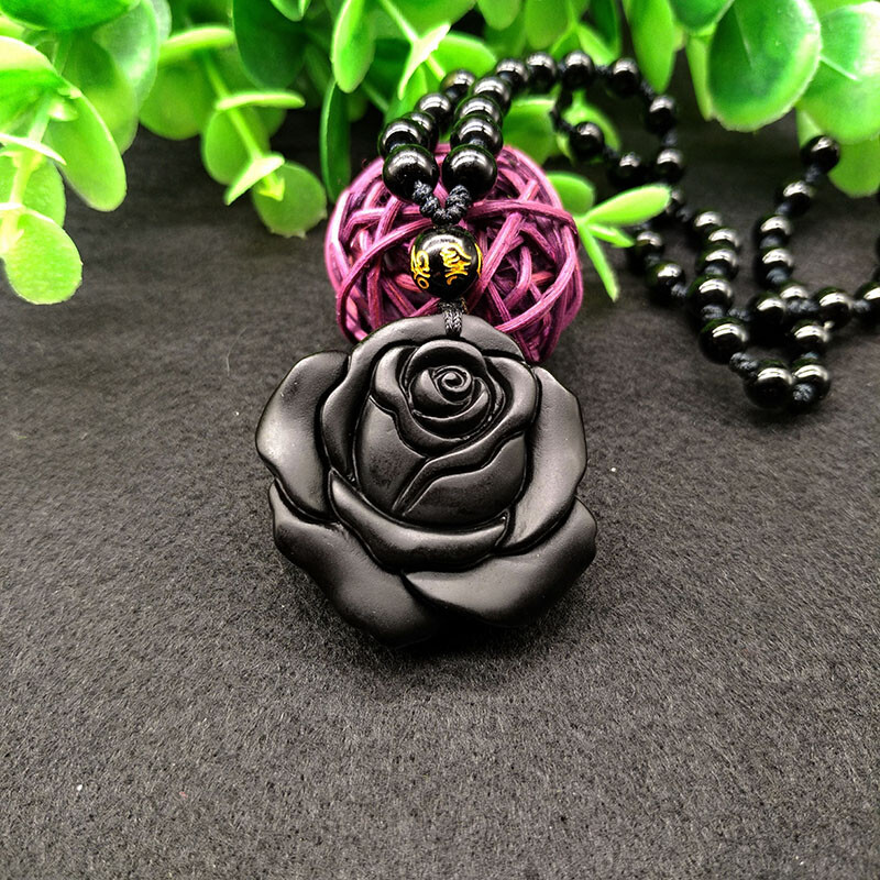 Natural Black Obsidian Necklace Rose Necklace Jewelry for Women Lovers Amulet