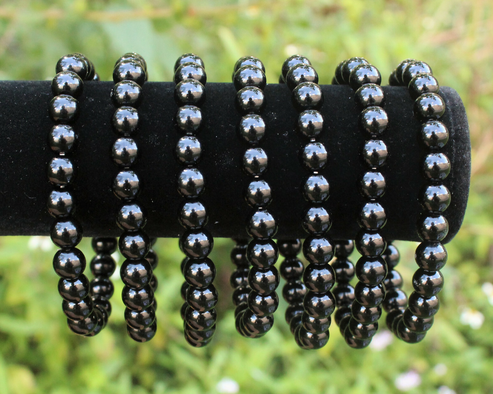 Black Obsidian Bead Bracelet: 8 mm Round Crystals (Obsidian Stretch Bracelet)