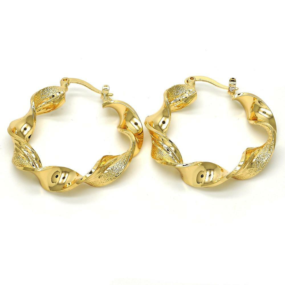 14K Gold Filled Tri-Colored 4mm Diamond Cut Small Twist Round Hoop Earrings 30mm