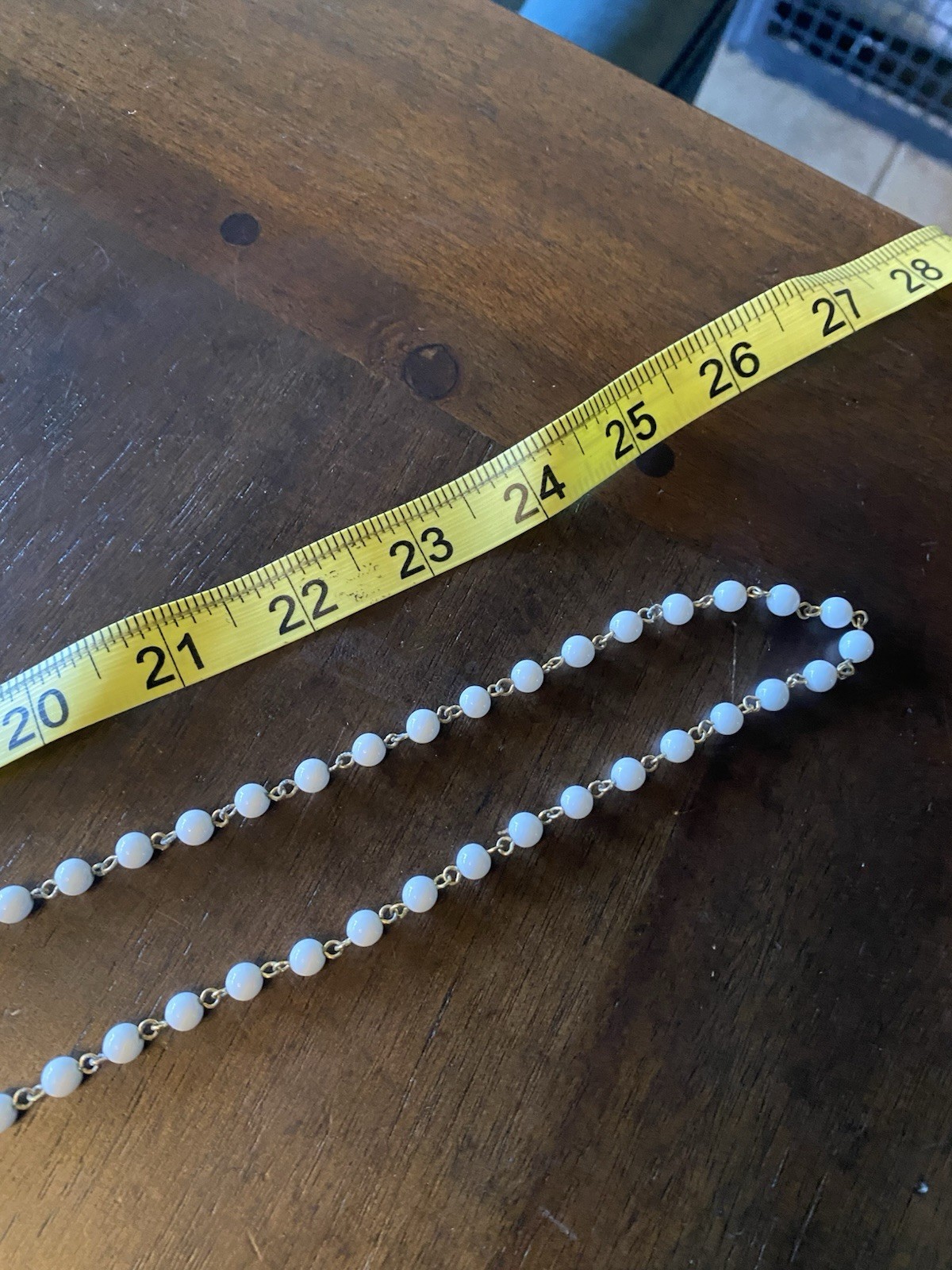 Vintage White Round Beaded Cable Chain Necklace, Beads, No Stone, 27 in
