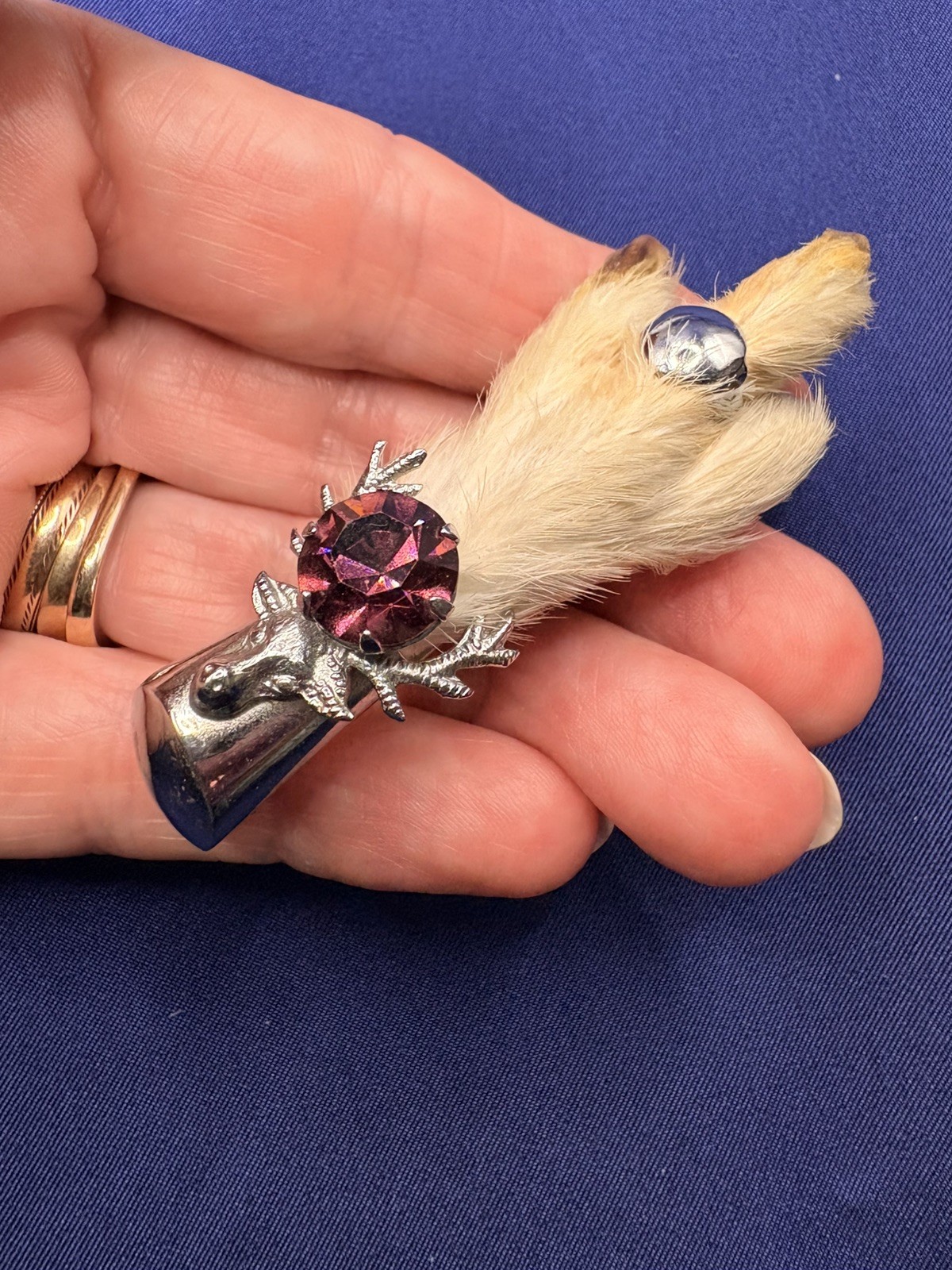 Mizpah Vintage Brooch Lucky Grouse Foot With Stag Head And Purple Stone