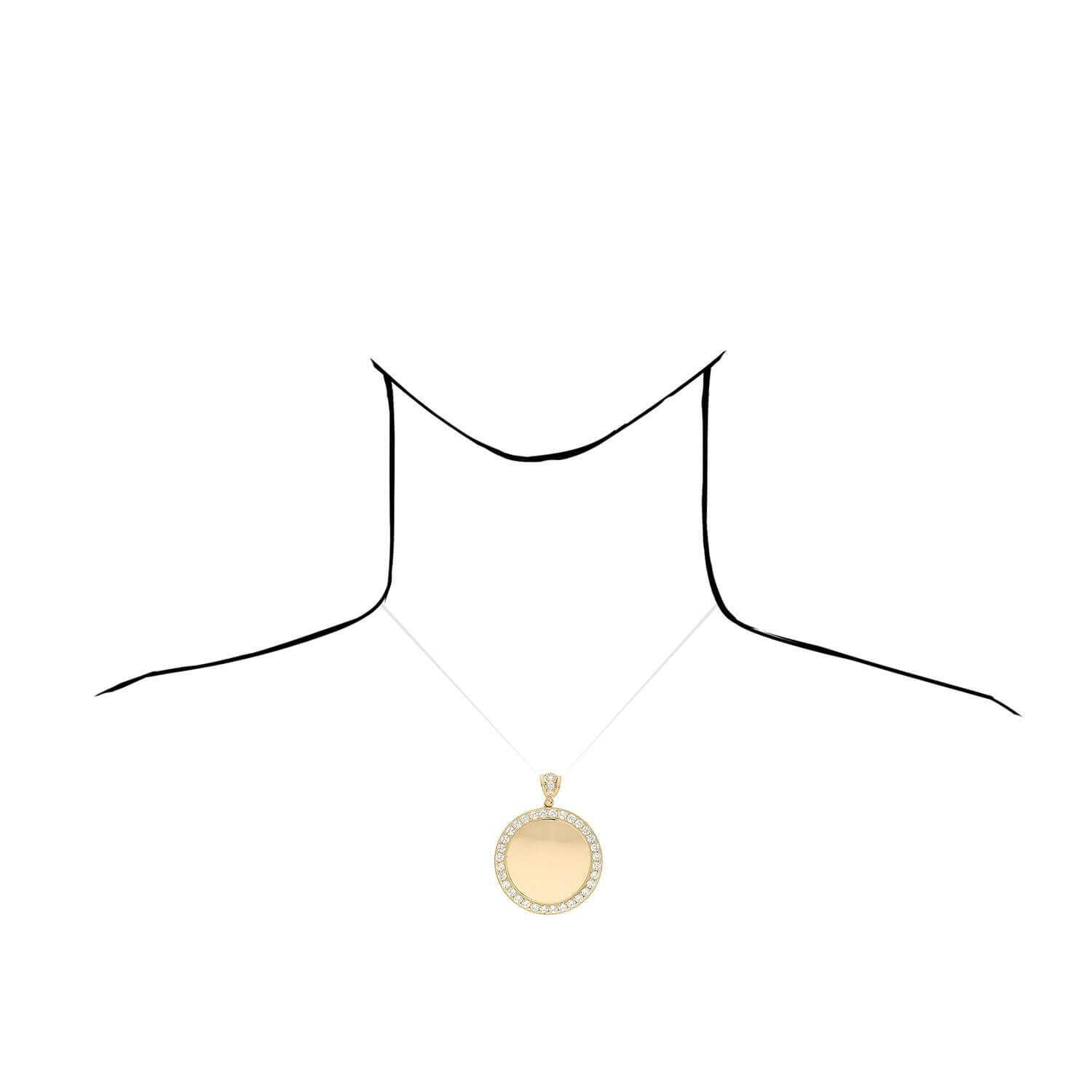 10K Yellow Gold Simulated Diamond Picture Frame Medallion Pendant 24mm-50mm