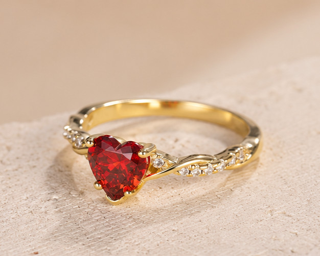 3.50ct Heart Cut Red Ruby/Diamond Engagement Band Ring 14k Yellow Gold Plated