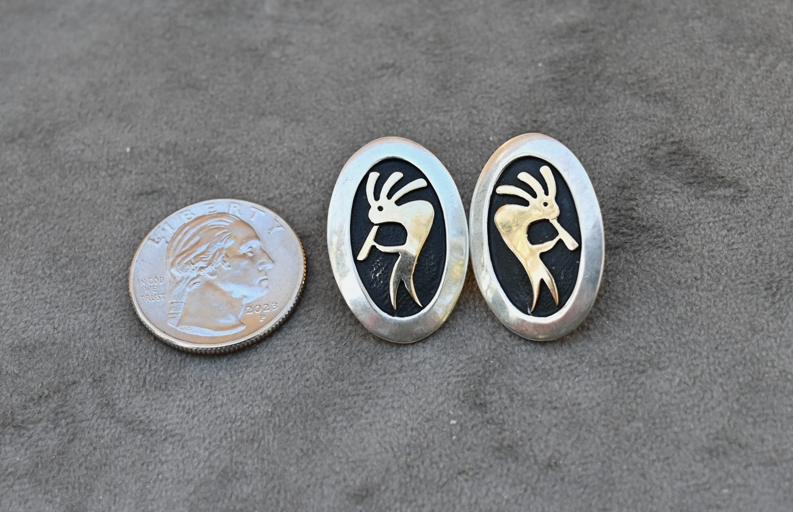 M.M Rogers Native American 14k Gold & Sterling Silver Earrings 9.8 grams 1 1/8″