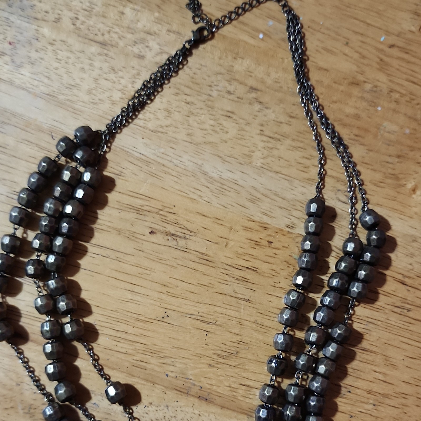 Gray Beaded Multi-Row Cable Chain Necklace, No Stone, 0 Gemstones