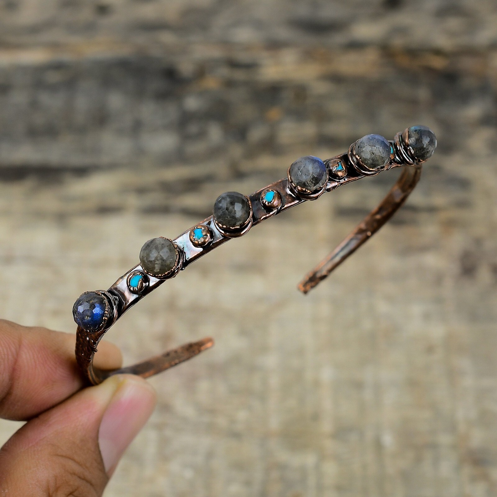 Labradorite Electroformed Adjustable Bangle Handcrafted Copper Ethnic Gift