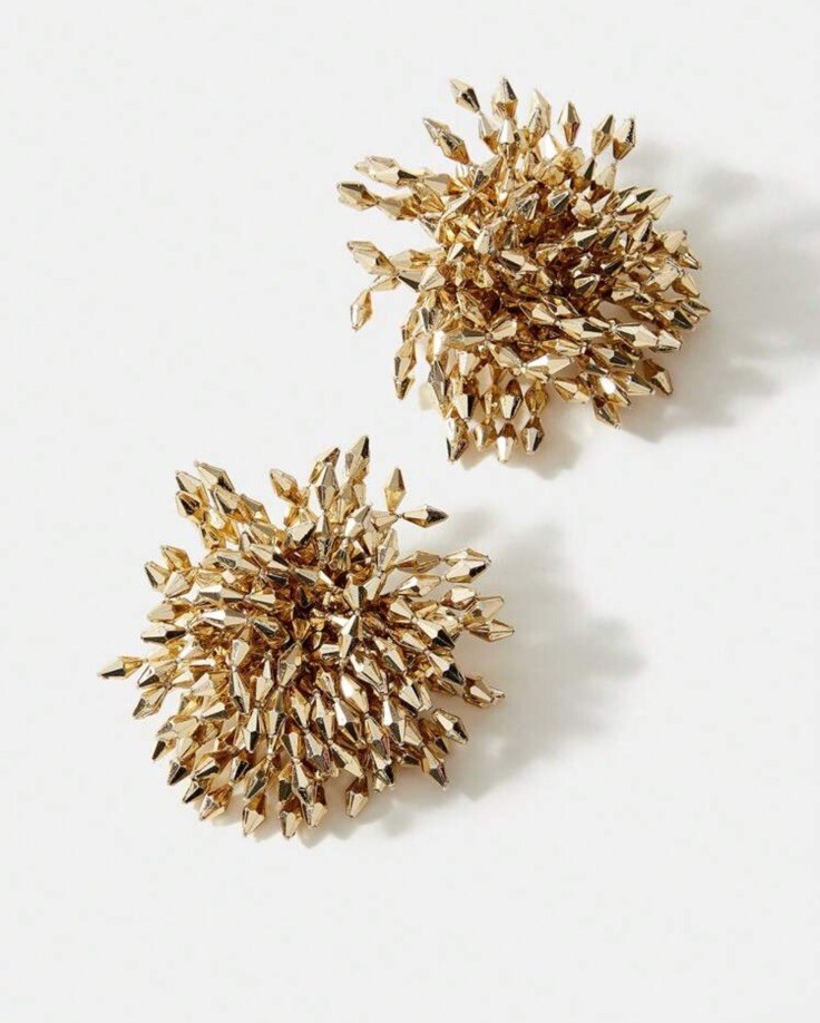 Large Gold Studs Earrings Vintage Style Metal Chunky Statement Cluster Bead