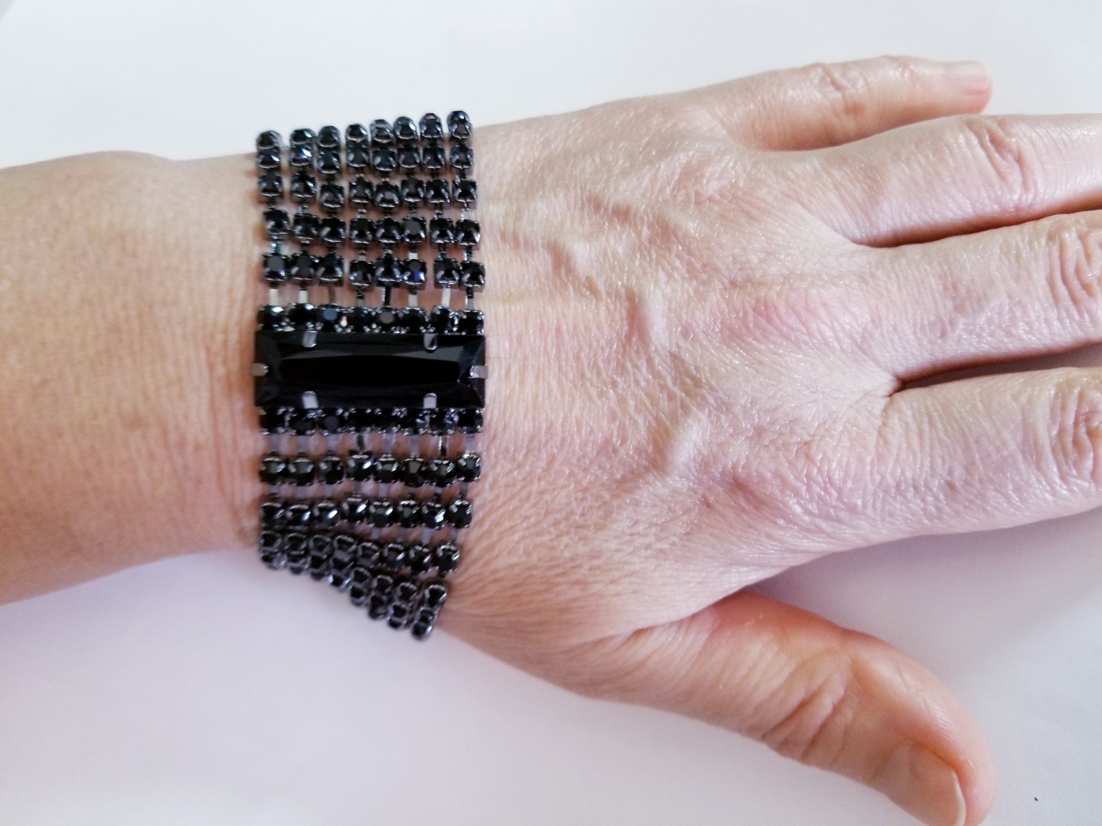 Black Rhinestone Bracelet Prom Pageant Statement Drag Wedding Gothic Jewelry