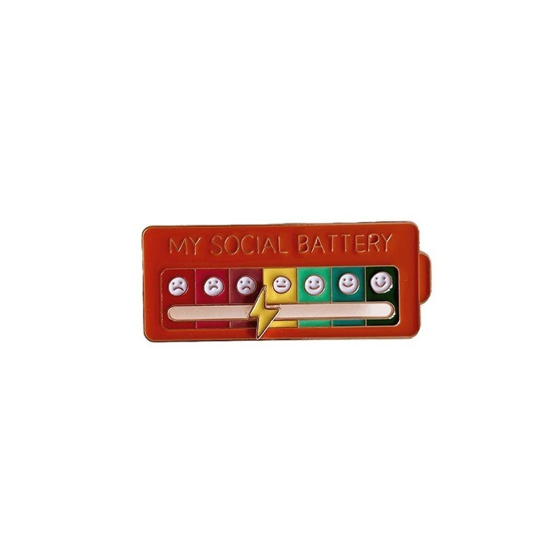 Mood Expression Pins for Women Men My Social Battery Brooches on Clothes Funny